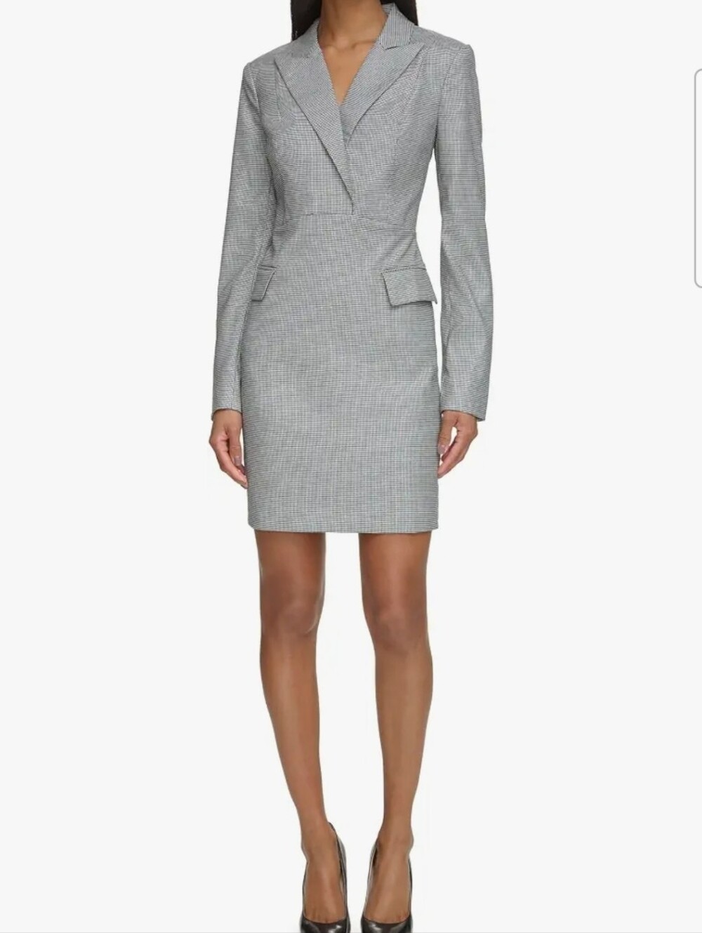 Karl Lagerfeld Black and White Micro-Check Long Tailored Dress - Picture 5 of 8
